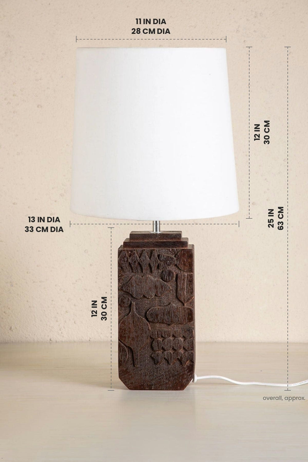 Lighting Bundle Senhur Charcoal Wood Table Lamp with Solid Taper Lampshade (Off White)