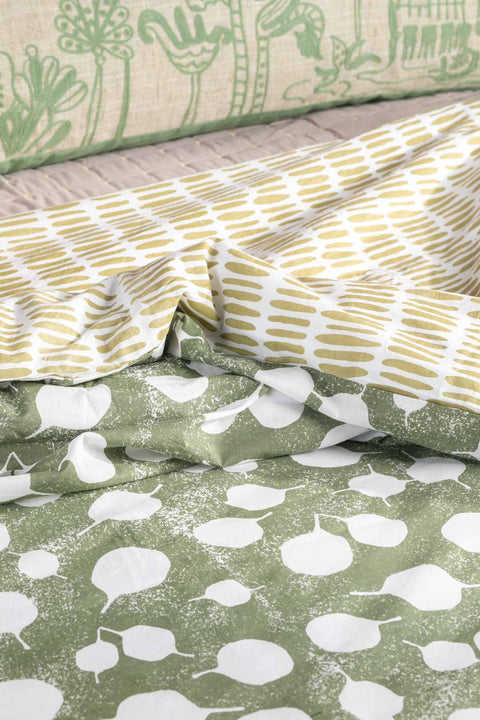 SENHUR LEAF PRINT & PATTERN DUVET COVER SAGE GREEN