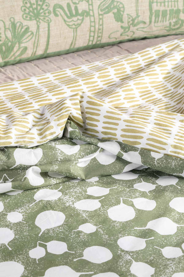 SENHUR LEAF PRINT & PATTERN DUVET COVER SAGE GREEN