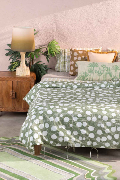 SENHUR LEAF PRINT & PATTERN DUVET COVER SAGE GREEN