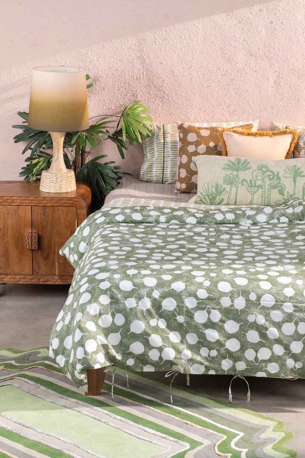 SENHUR LEAF PRINT & PATTERN DUVET COVER SAGE GREEN