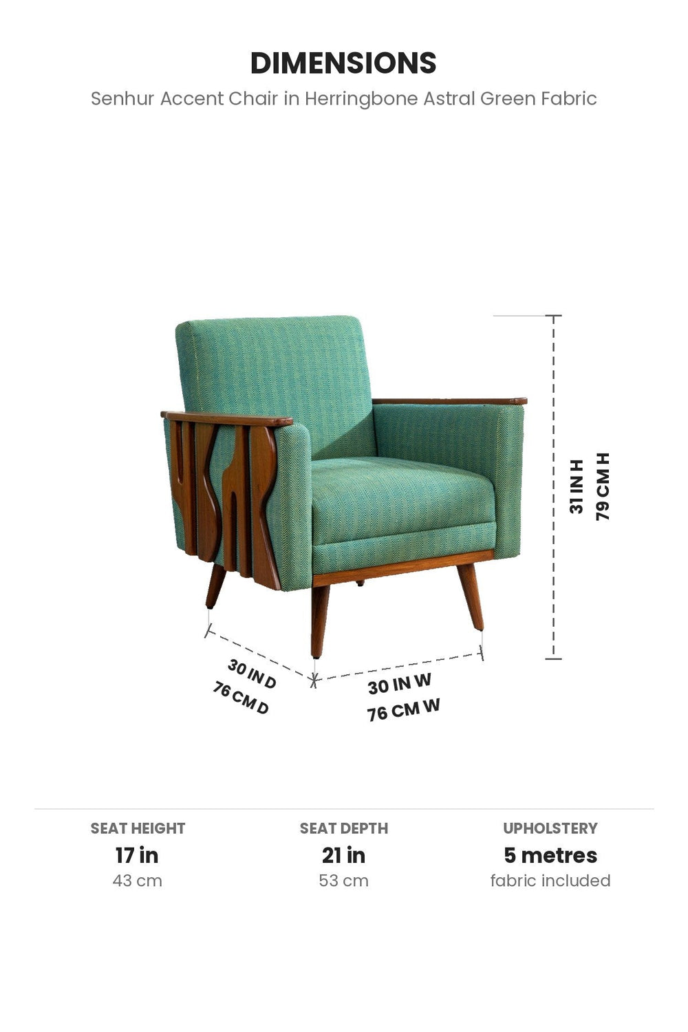 Upholstered Bundle Senhur Accent Chair in Herringbone Astral Green Fabric
