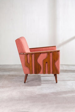 Upholstered Bundle Senhur Accent Chair in Raffia Red Pepper Fabric