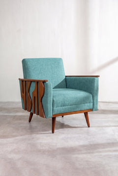 Upholstered Bundle Senhur Accent Chair in Raffia Turquoise Fabric