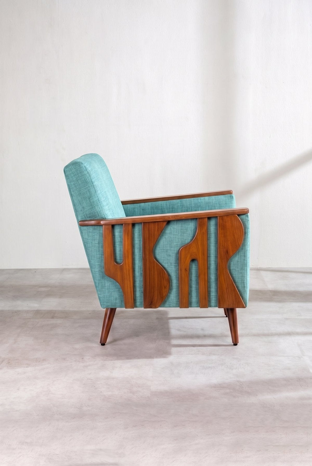 Upholstered Bundle Senhur Accent Chair in Raffia Turquoise Fabric