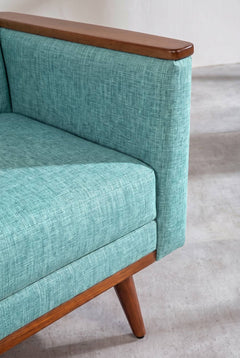Upholstered Bundle Senhur Accent Chair in Raffia Turquoise Fabric