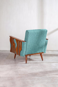 Upholstered Bundle Senhur Accent Chair in Raffia Turquoise Fabric