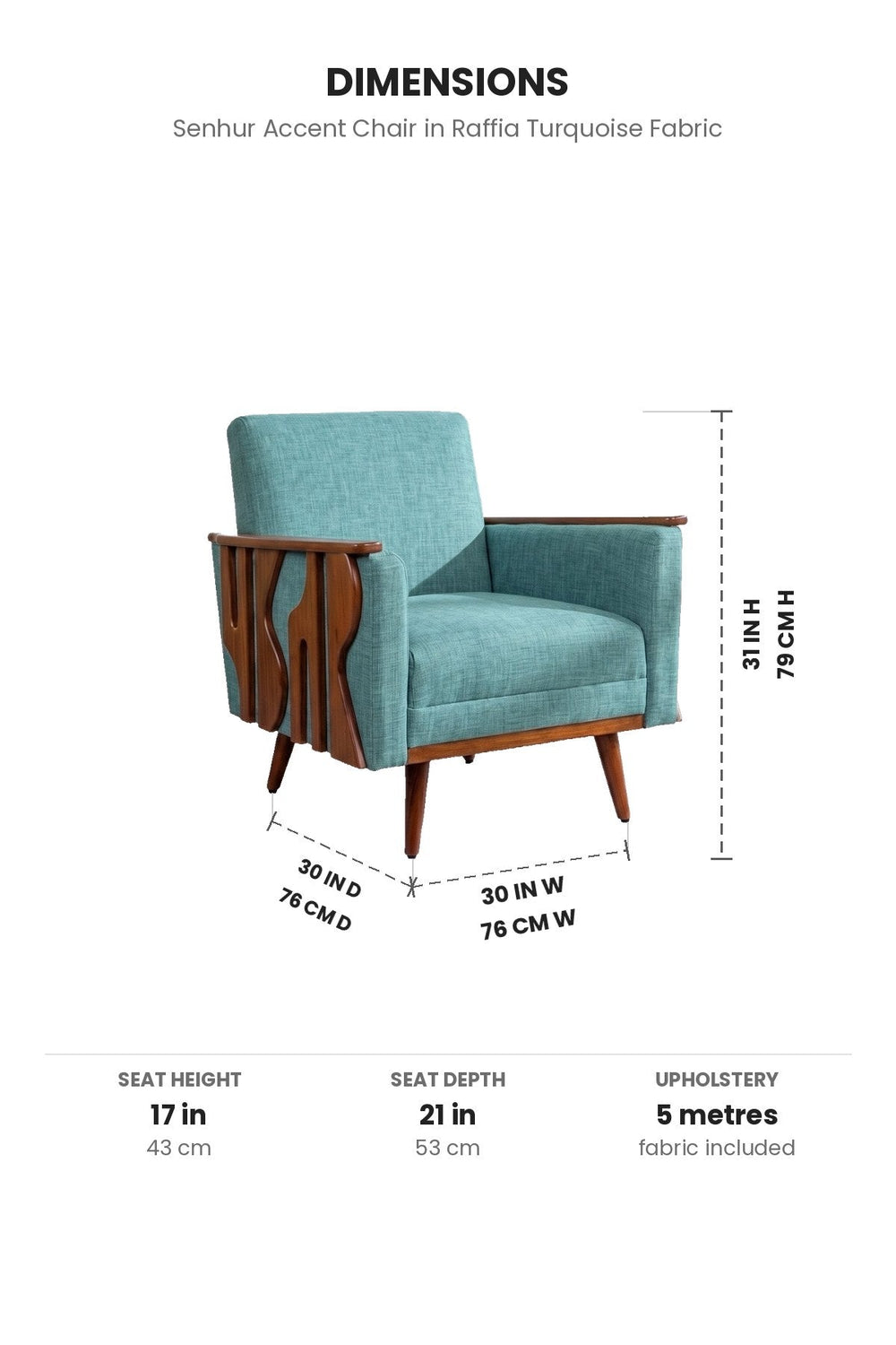 Upholstered Bundle Senhur Accent Chair in Raffia Turquoise Fabric