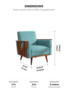 Upholstered Bundle Senhur Accent Chair in Raffia Turquoise Fabric