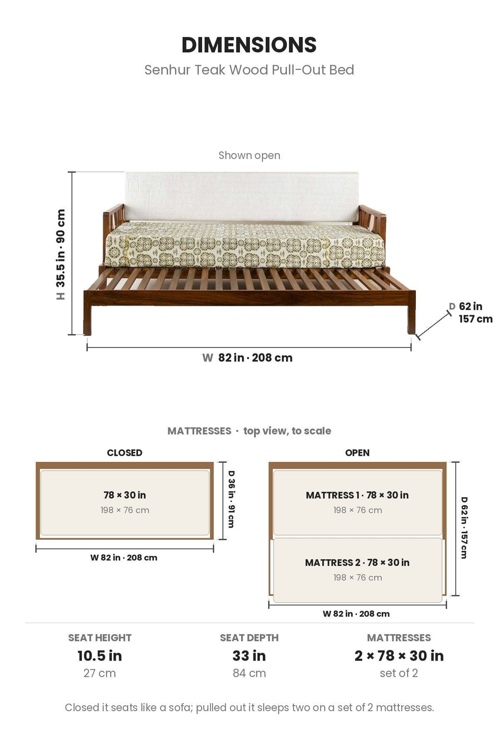 PULL OUT BEDS Senhur Teak Wood Pull Out Bed