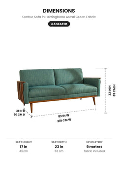 Upholstered Bundle Senhur Sofa in Herringbone Astral Green Fabric