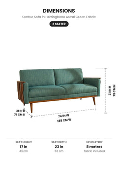 Upholstered Bundle Senhur Sofa in Herringbone Astral Green Fabric