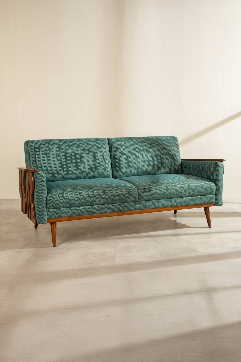 Upholstered Bundle Senhur Sofa in Herringbone Astral Green Fabric