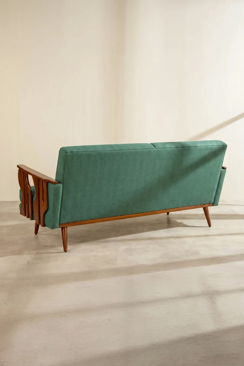 Upholstered Bundle Senhur Sofa in Herringbone Astral Green Fabric