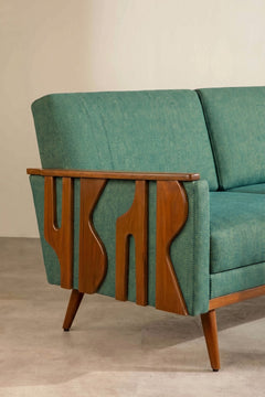 Upholstered Bundle Senhur Sofa in Herringbone Astral Green Fabric