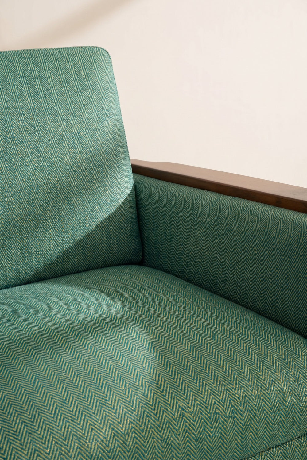 Upholstered Bundle Senhur Sofa in Herringbone Astral Green Fabric