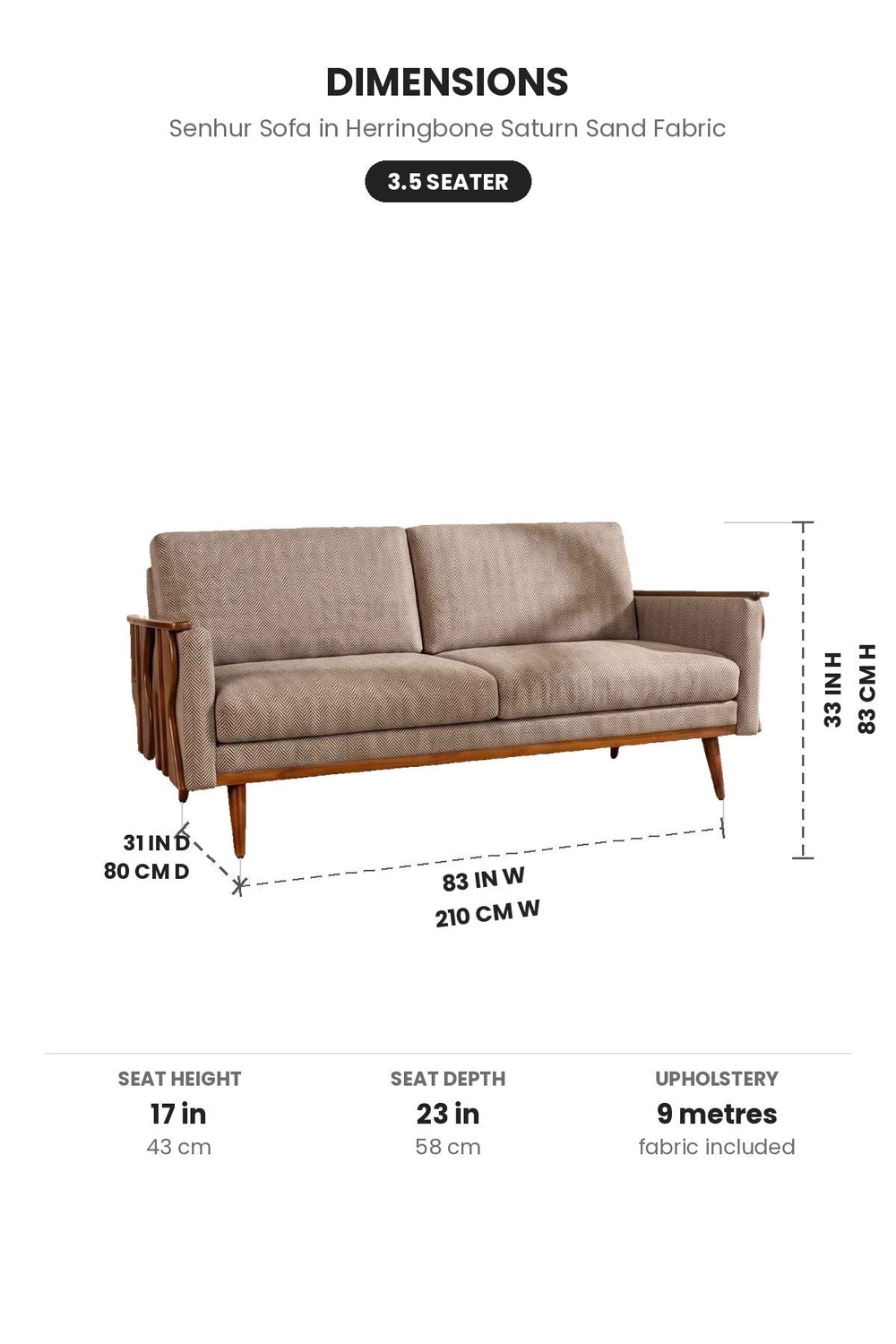 Upholstered Bundle Senhur Sofa in Herringbone Saturn Sand Fabric