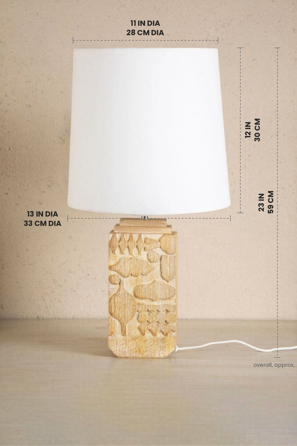 Lighting Bundle Senhur Wood Table Lamp with Solid Taper Lampshade (Off White)