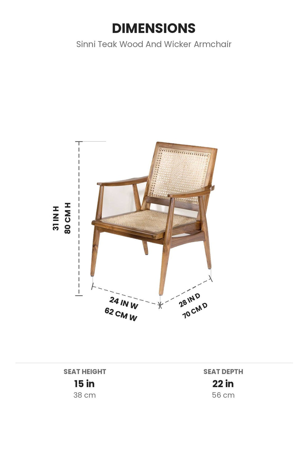 ARMCHAIRS & ACCENTS Sinni Teak Wood And Wicker Armchair
