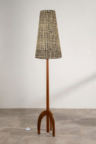 Skyrocket Wood Floor Lamp with Grille Taper Lampshade (Black And White)