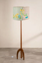 Skyrocket Wood Floor Lamp with Keora Stripes Drum Lampshade (Honey Bloom)