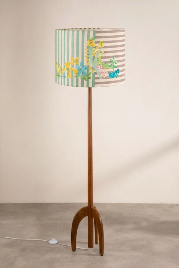 Lighting Bundle Skyrocket Wood Floor Lamp with Keora Stripes Drum Lampshade (Honey Bloom)