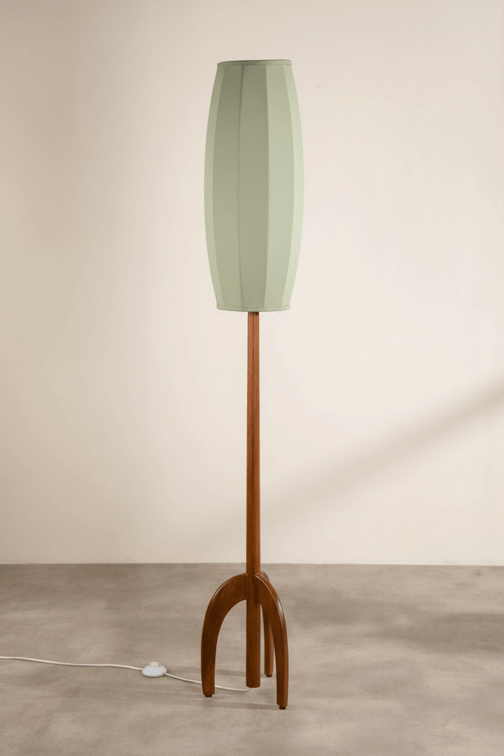 Lighting Bundle Skyrocket Wood Floor Lamp with Solid Oval Cylinder Lampshade (Dusky Pink)
