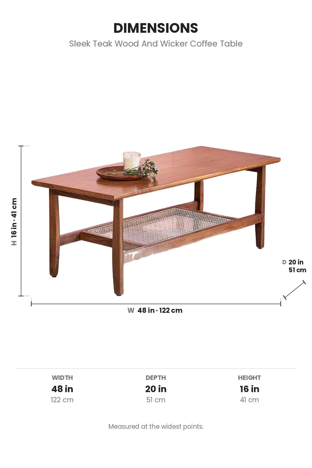 COFFEE TABLES Sleek Teak Wood And Wicker Coffee Table
