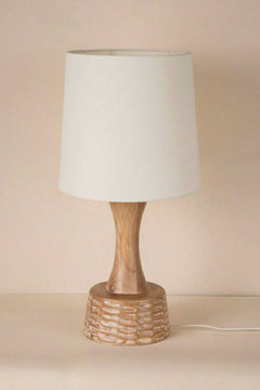 Lighting Bundle Soma Wood Table Lamp with Solid Taper Lampshade (Off White)