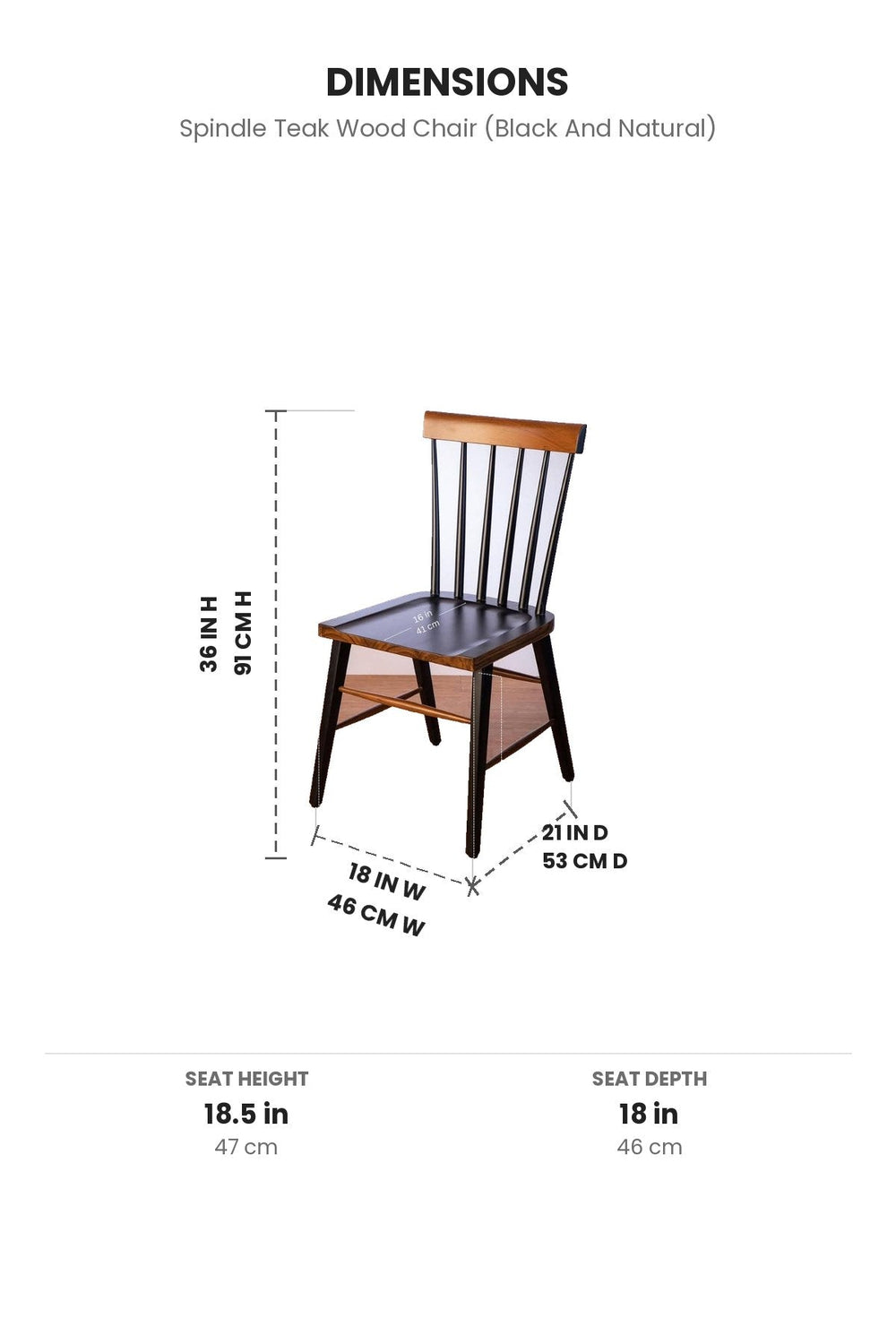 DINING CHAIRS Spindle Teak Wood Chair (Black And Natural)