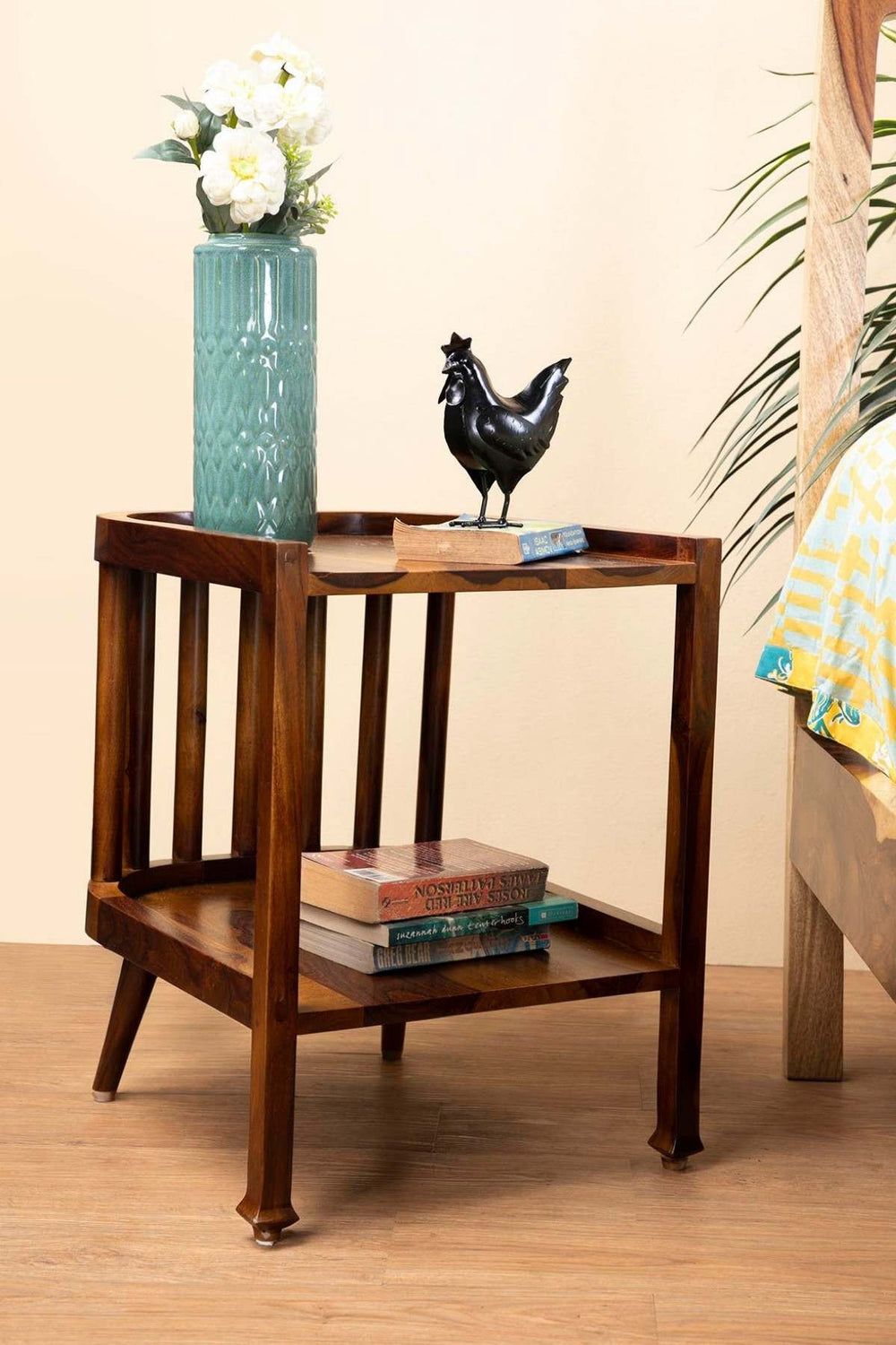 BEDSIDE TABLES Spindle Teak Wood Bedside Table