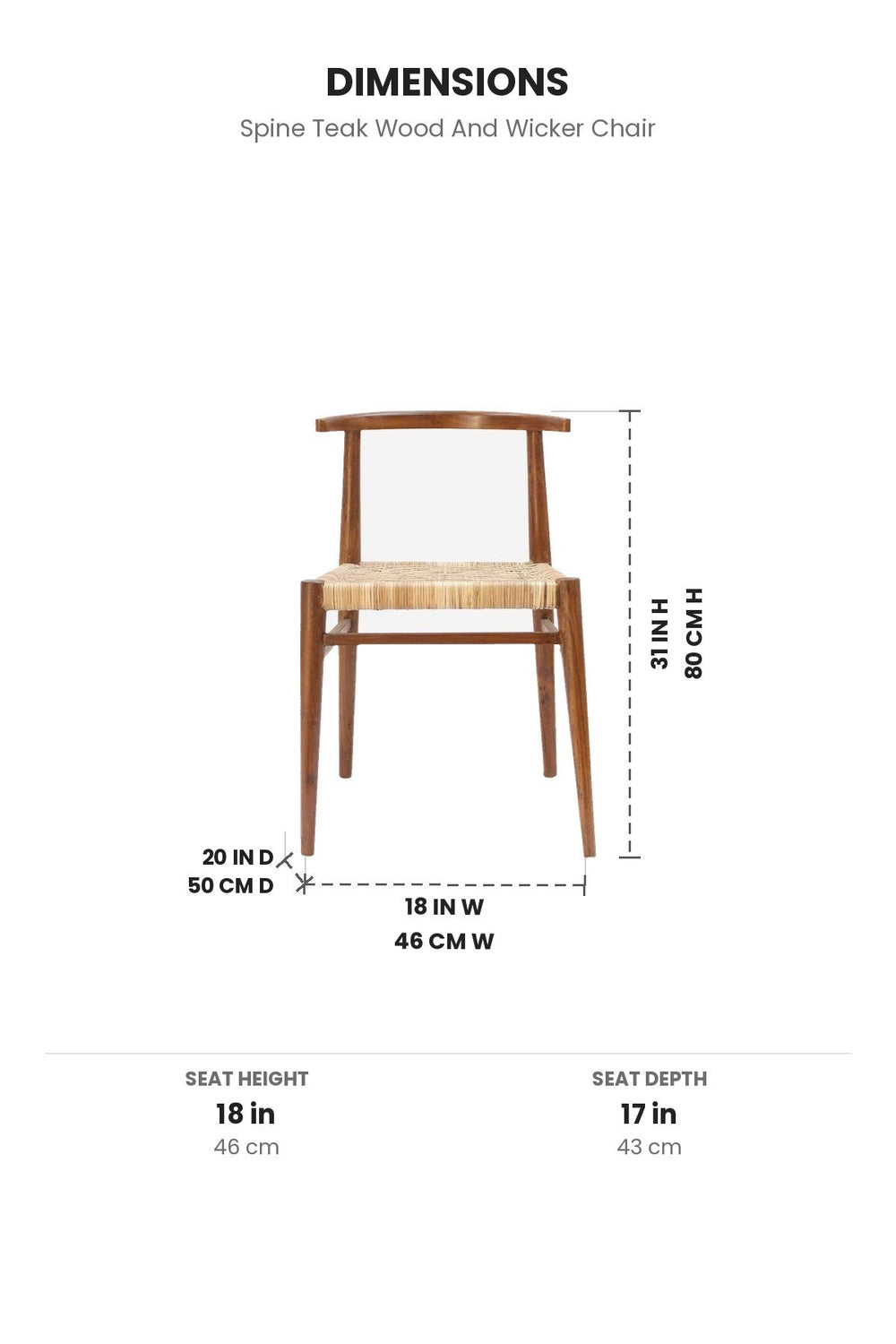 DINING CHAIRS Spine Teak Wood And Wicker Chair