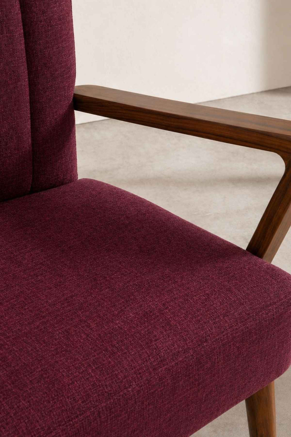 Upholstered Bundle Swan Accent Chair in Raffia Plum Red Fabric