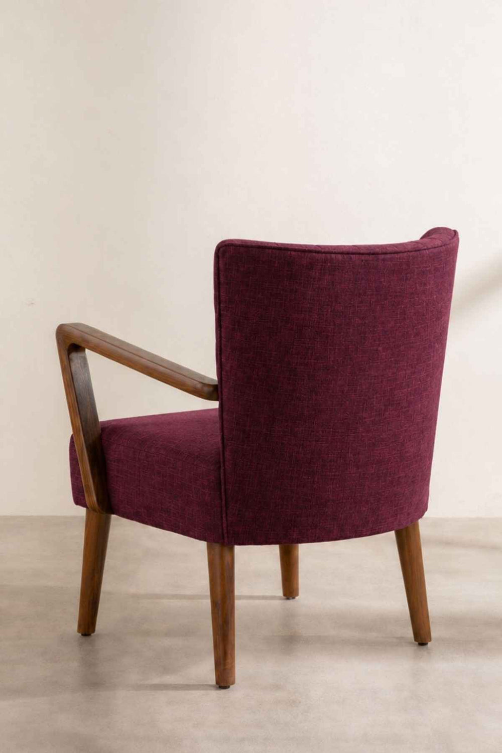 Upholstered Bundle Swan Accent Chair in Raffia Plum Red Fabric
