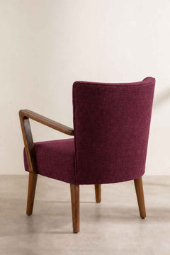 Upholstered Bundle Swan Accent Chair in Raffia Plum Red Fabric