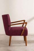 Upholstered Bundle Swan Accent Chair in Raffia Plum Red Fabric