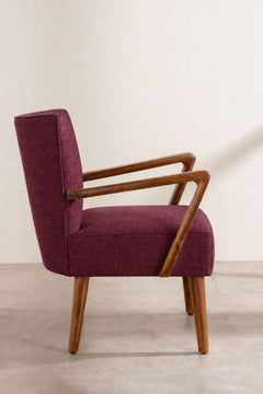 Upholstered Bundle Swan Accent Chair in Raffia Plum Red Fabric