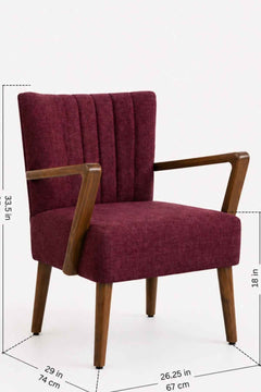 Upholstered Bundle Swan Accent Chair in Raffia Plum Red Fabric