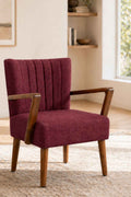 Upholstered Bundle Swan Accent Chair in Raffia Plum Red Fabric