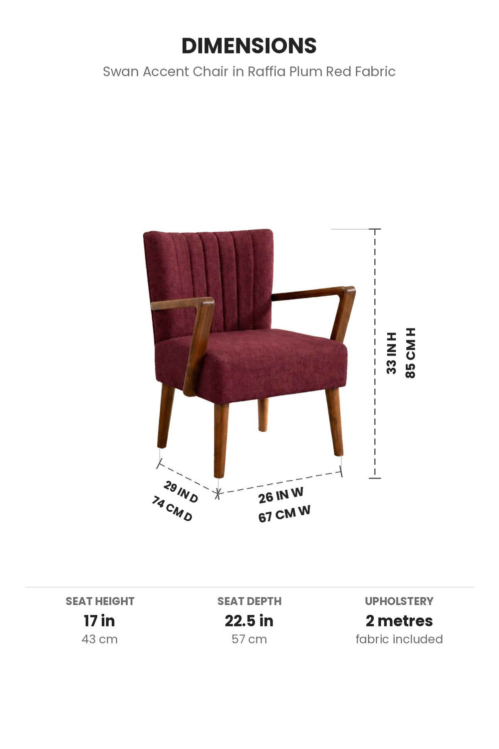 Upholstered Bundle Swan Accent Chair in Raffia Plum Red Fabric