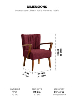 Upholstered Bundle Swan Accent Chair in Raffia Plum Red Fabric