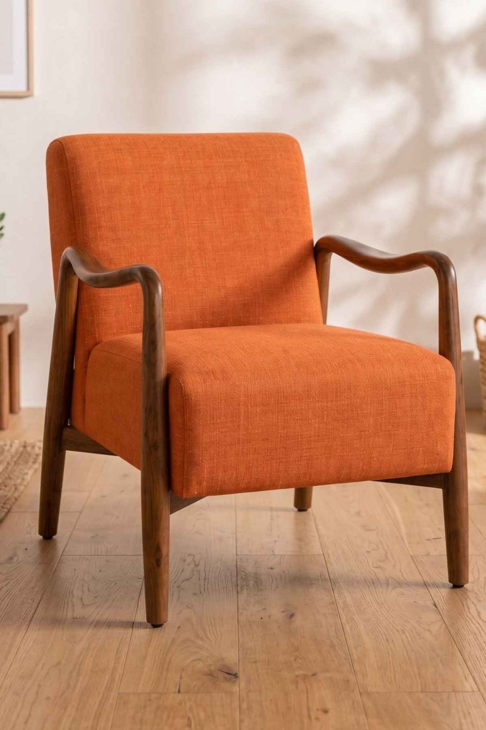 Upholstered Bundle Sway Accent Chair in Raffia Ginger Orange Fabric