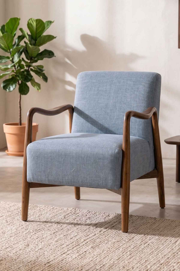 Upholstered Bundle Sway Accent Chair in Raffia Misty Grey Fabric