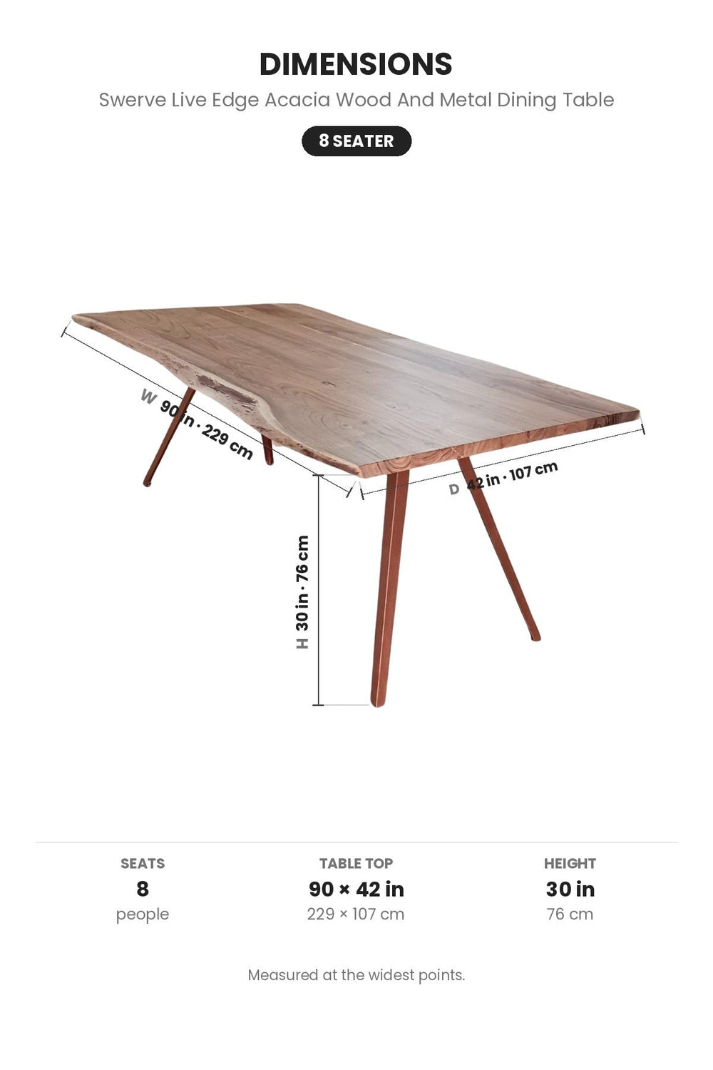 DINING TABLES Swerve Live Edge Acacia Wood And Metal Dining Table