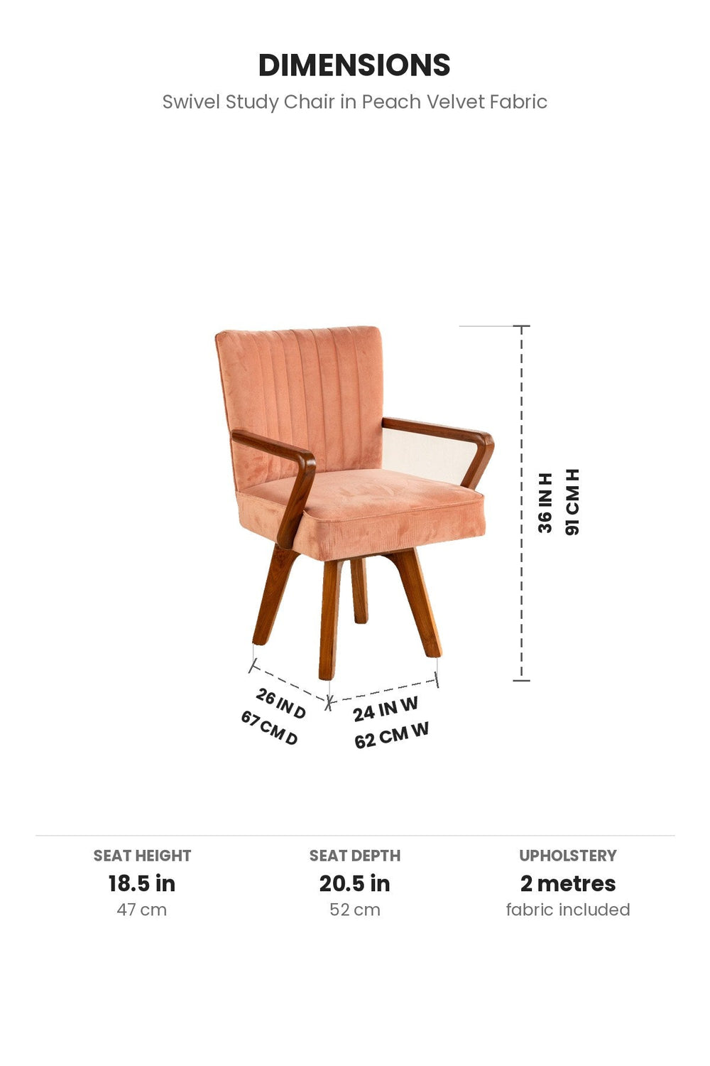 Upholstered Bundle Swivel Study Chair in Peach Velvet Fabric