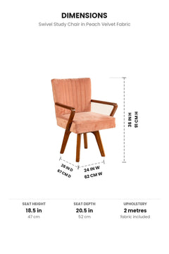 Upholstered Bundle Swivel Study Chair in Peach Velvet Fabric