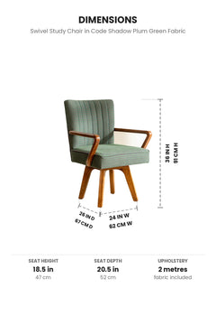 Upholstered Bundle Swivel Study Chair in Code Shadow Plum Green Fabric