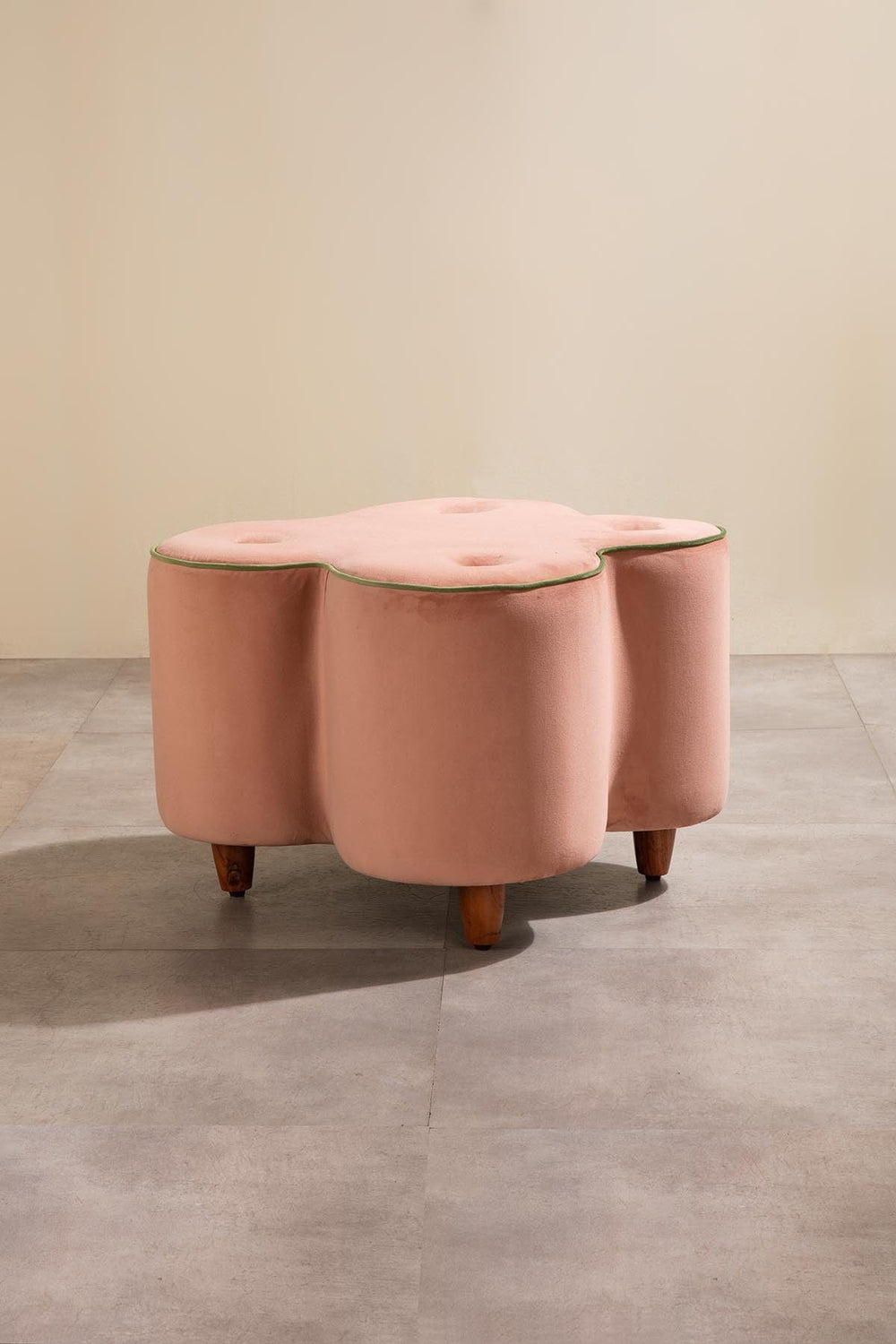 Upholstered Bundle Tamara Pouffe in Peach Velvet Fabric