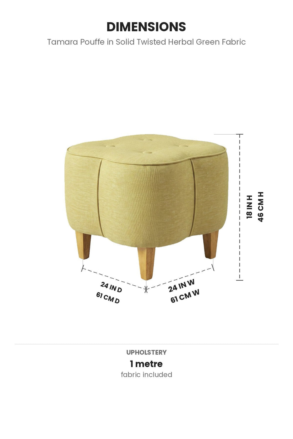 Upholstered Bundle Tamara Pouffe in Solid Twisted Herbal Green Fabric