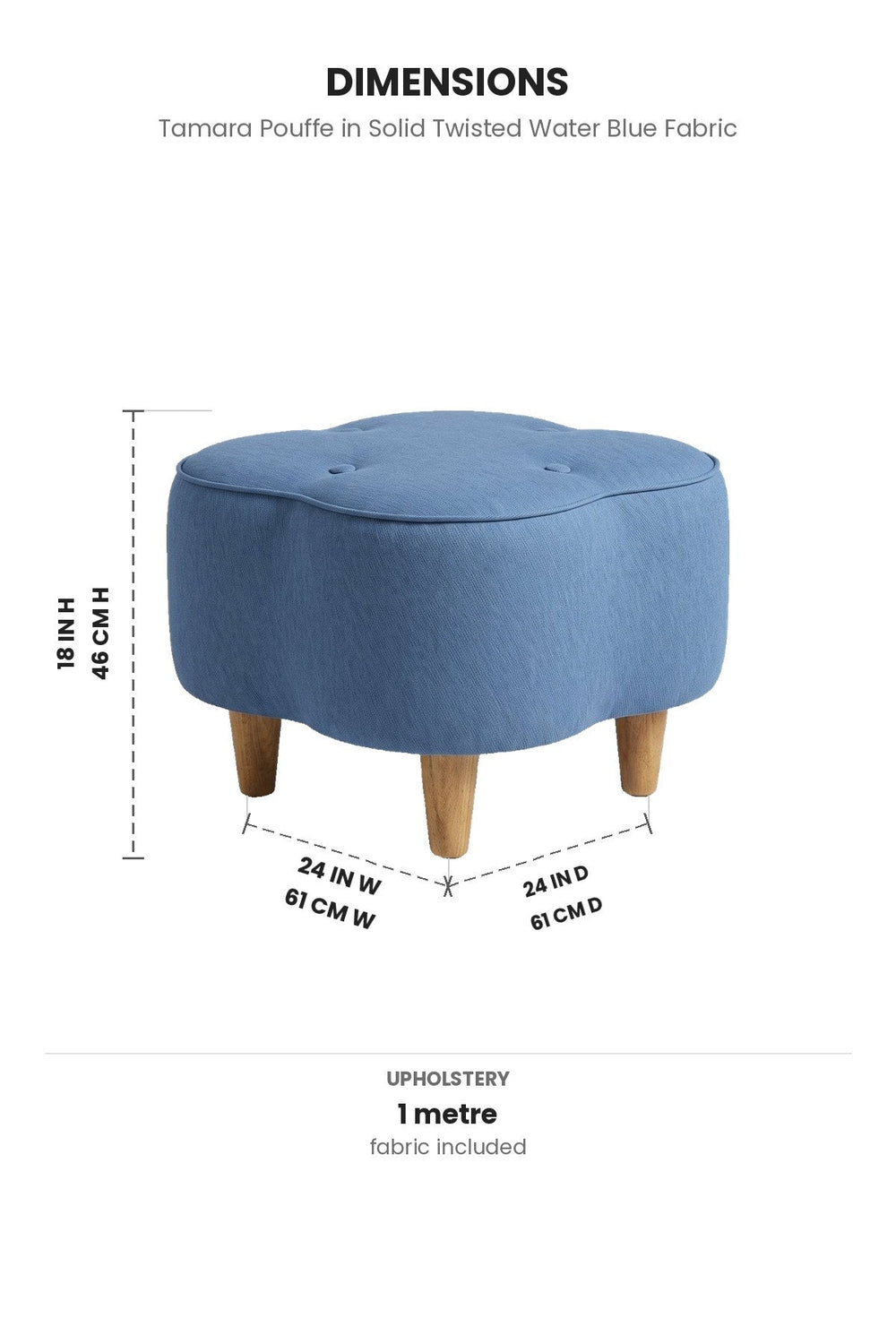 Upholstered Bundle Tamara Pouffe in Solid Twisted Water Blue Fabric